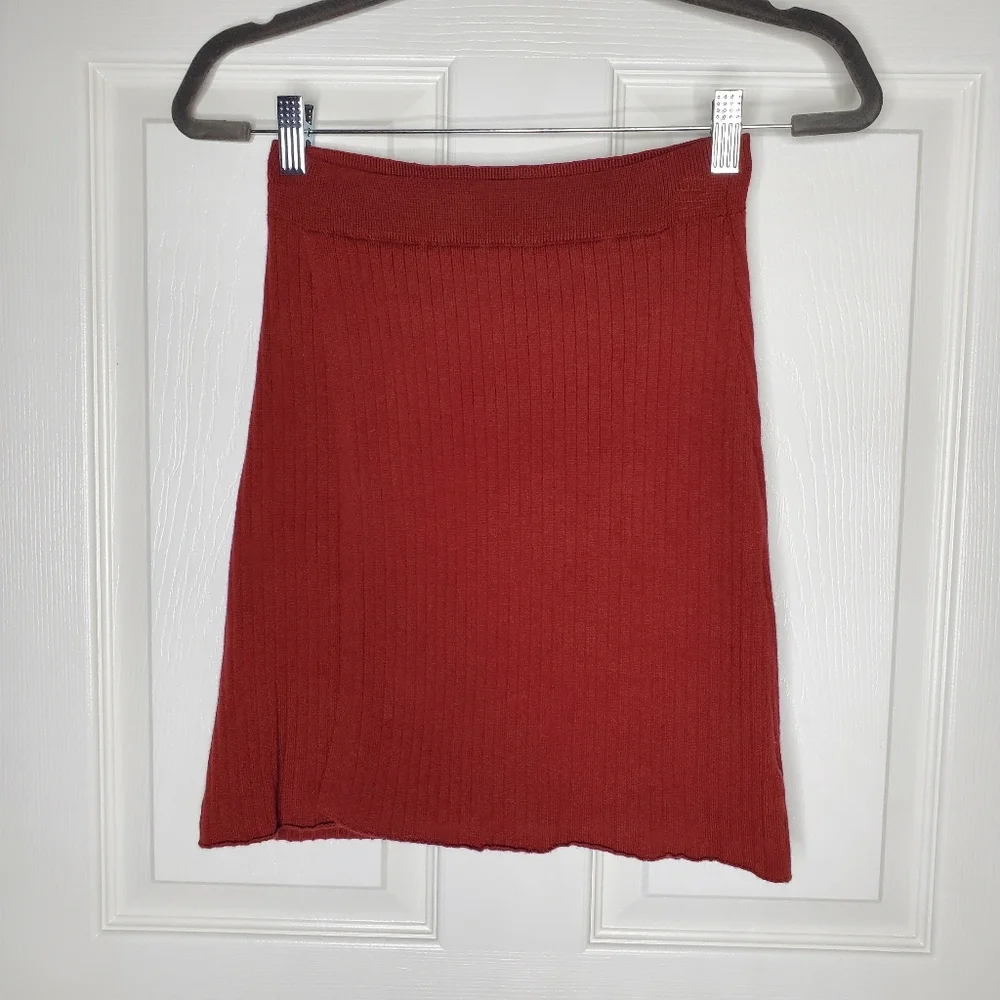 Free People Revolve Maroon Red High Rise Ribbed Knit Mod Wrap Skirt